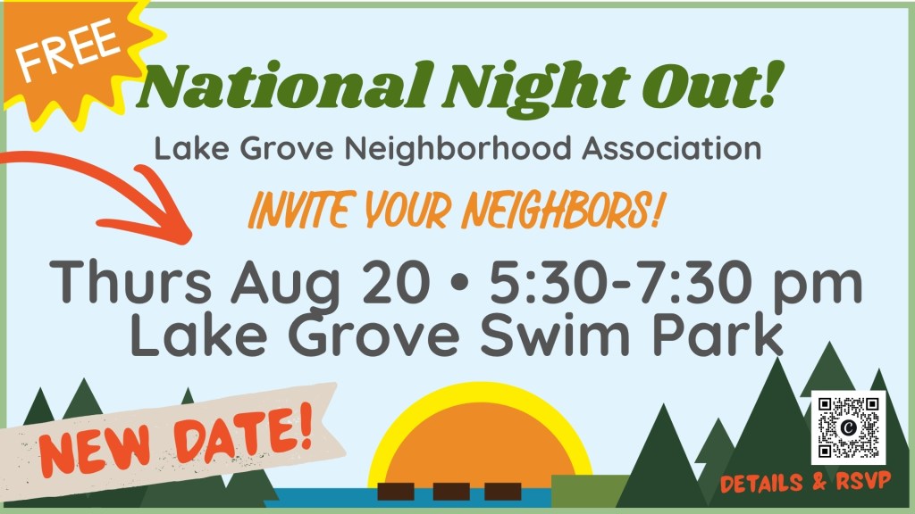 Neighborhood Night Out Thursday August 20 at Lake Grove Swim Park – it’s&nbsp;on!